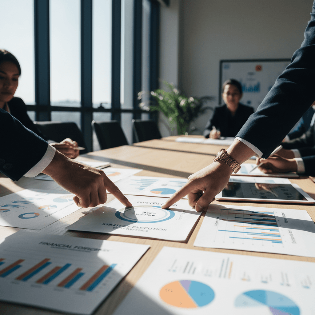 Consultant presenting data charts to a client
