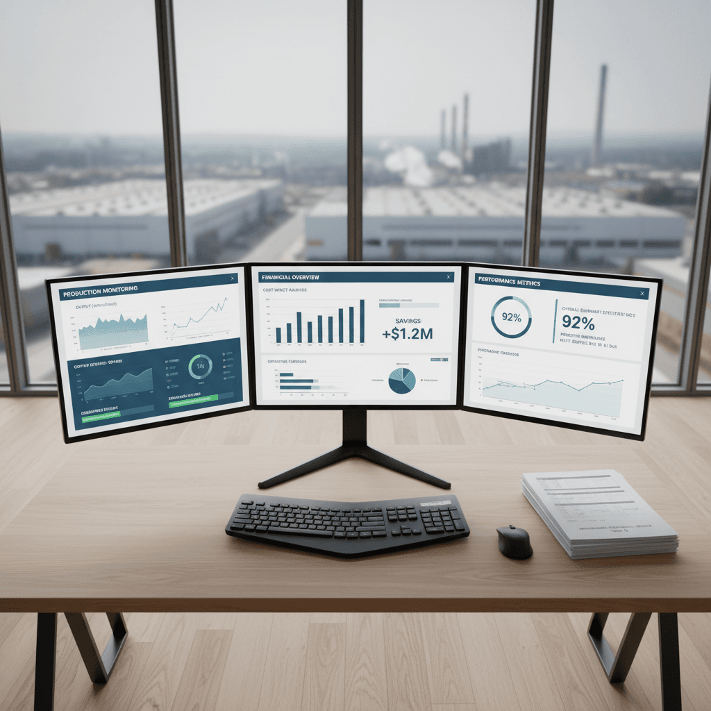 Operations manager using a computer with a workflow dashboard