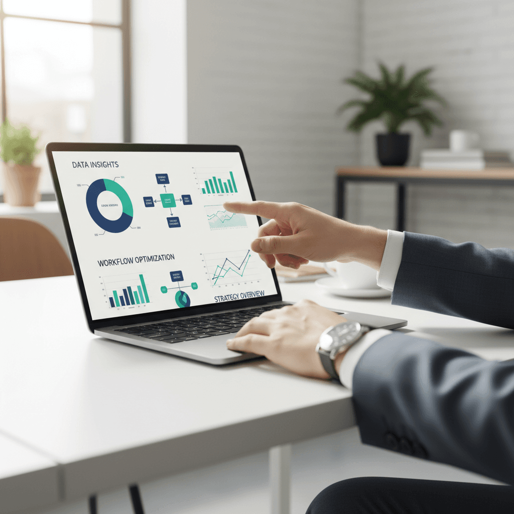 AI consultant reviewing financial charts with small business owner