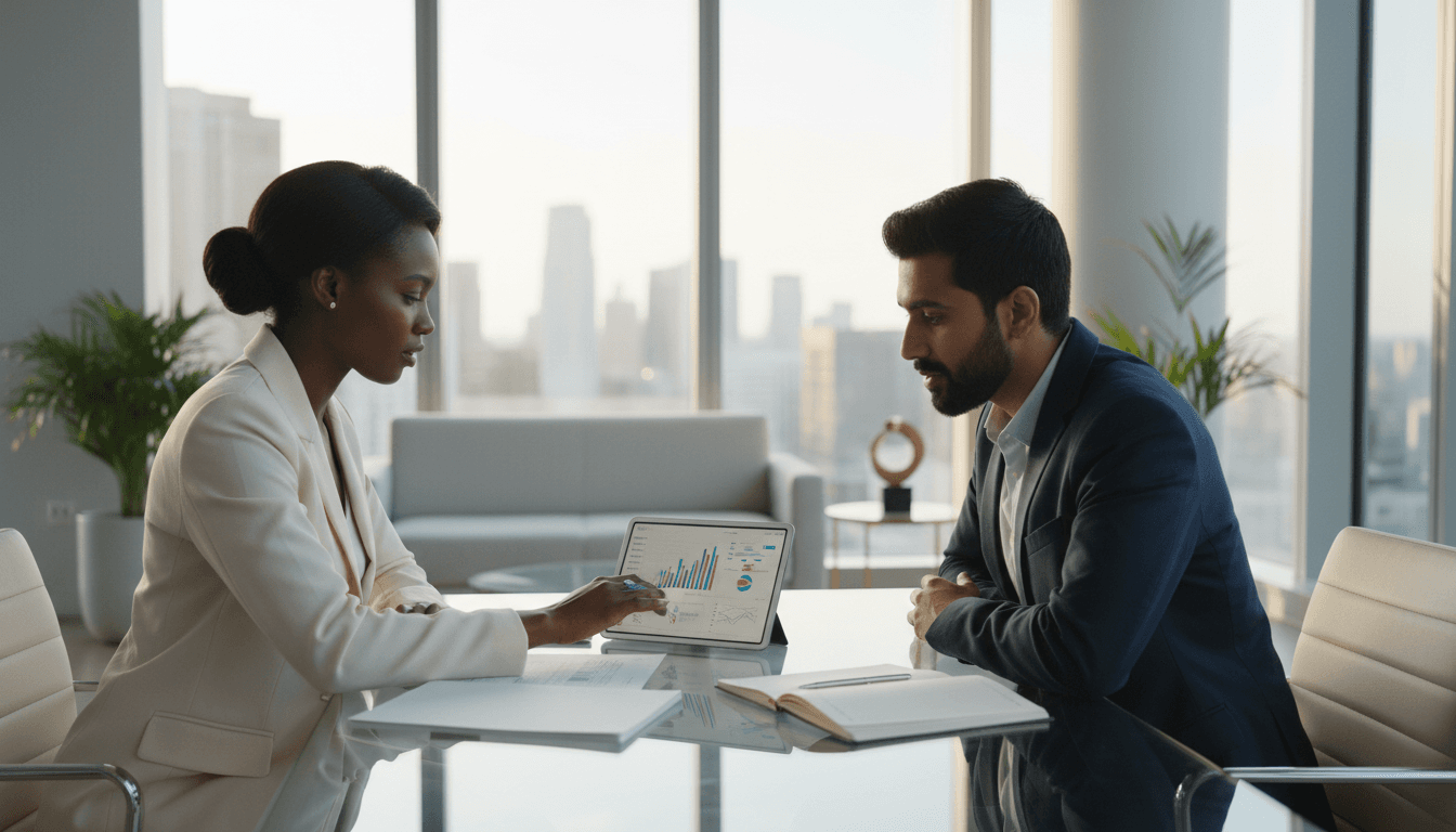 Small business owner meeting with an advisor to map a growth strategy